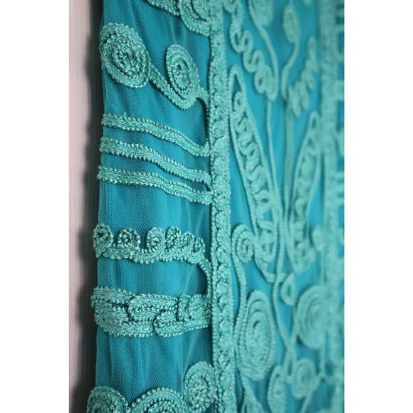 T&W Designs Blue and Green Embroidered Floral Mini Dress Short Cocktail Small - Picture 5 of 10